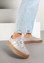 Szare Sneakersy Klasyczne Tenisówki ze Skóry Naturalnej Alotia