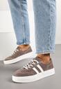 Brązowe Sneakersy Tenisówki ze Skóry Naturalnej na Niskiej Platformie Eleadria