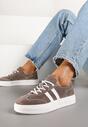 Brązowe Sneakersy Tenisówki ze Skóry Naturalnej na Niskiej Platformie Eleadria