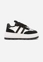 Czarno-Białe Sneakersy na Tłoczonej Platformie z Ozdobnymi Paskami Fonivena