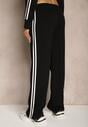 Czarne Spodnie Dresowe Szerokie z Wiskozą Lampasami i Wiązaniem Fenadis