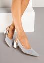 Srebrne Czółenka na Słupku Typu Slingback Fonnaria