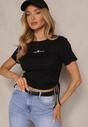 Czarny T-shirt z Bawełny z Ozdobnym Nadrukiem i Ściągaczami Morreti
