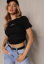 Czarny T-shirt z Bawełny z Ozdobnym Nadrukiem i Ściągaczami Morreti
