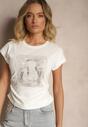 Biały T-shirt z Bawełny Ozdobiony Cyrkoniami Silretis