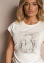 Biały T-shirt z Bawełny Ozdobiony Cyrkoniami Silretis