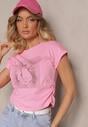 Różowy T-shirt z Bawełny Ozdobiony Cyrkoniami Silretis