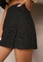Czarne Spódnico-Spodenki High Waist w Ozdobne Kwiatuszki Nelzemis