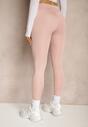 Różowe Legginsy High Waist z Gumką w Pasie Cloen