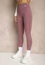 Fioletowe Legginsy High Waist z Gumką w Pasie Cloen