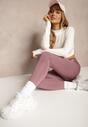 Fioletowe Legginsy High Waist z Gumką w Pasie Cloen