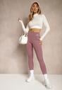 Fioletowe Legginsy High Waist z Gumką w Pasie Cloen