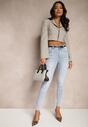 Niebieskie Jeansy o Kroju Slim High Waist Zdobione Haftem w Kształcie Serca Araniah