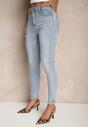 Niebieskie Jeansy Slim High Waist z Haftem na Tylnej Kieszeni Adinaria