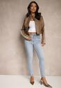 Niebieskie Jeansy Slim High Waist z Haftem na Tylnej Kieszeni Adinaria