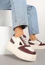 Beżowo-Bordowe Sneakersy na Platformie z Tłoczeniem Halinea