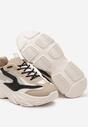 Beżowo-Czarne Sneakersy na Tłoczonej Platformie z Geometrycznym Wzorem Fonetha