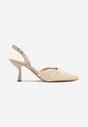 Beżowe Sandały na Szpilce Typu Slingback z Plecioną Cholewką Tatelana