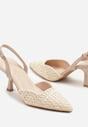 Beżowe Sandały na Szpilce Typu Slingback z Plecioną Cholewką Tatelana