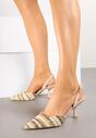 Ciemnobeżowe Sandały na Szpilce Typu Slingback z Plecioną Cholewką Tatelana