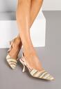 Ciemnobeżowe Sandały na Szpilce Typu Slingback z Plecioną Cholewką Tatelana