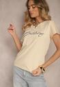 Beżowy T-shirt z Bawełny z Napisem Zelreti