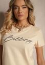 Beżowy T-shirt z Bawełny z Napisem Zelreti