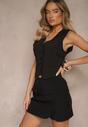 Czarne Spódnico-Spodenki High Waist z Imitacją Kieszeni w Stylu Utility Olidrella