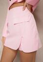 Różowe Spódnico-Spodenki High Waist z Imitacją Kieszeni w Stylu Utility Olidrella