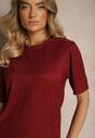 Bordowy Casualowy Komplet ze Spodniami o Szerokim Kroju i T-shirtem Muriia