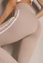 Beżowe Legginsy Flare High Waist z Marszczeniem i Lampasami Kirsena