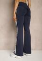 Granatowe Legginsy Flare High Waist z Marszczeniem i Lampasami Kirsena