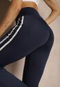 Granatowe Legginsy Flare High Waist z Marszczeniem i Lampasami Kirsena