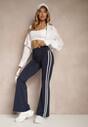 Granatowe Legginsy Flare High Waist z Marszczeniem i Lampasami Kirsena