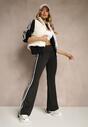Czarne Legginsy Flare High Waist z Marszczeniem i Lampasami Kirsena