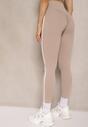 Beżowe Legginsy High Waist z Push-Upem z Elastycznego Materiału z Lampasami Ateria