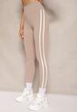 Beżowe Legginsy High Waist z Push-Upem z Elastycznego Materiału z Lampasami Ateria