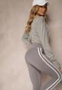 Szare Legginsy High Waist z Push-Upem z Elastycznego Materiału z Lampasami Ateria