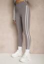 Szare Legginsy High Waist z Push-Upem z Elastycznego Materiału z Lampasami Ateria