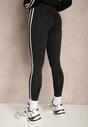 Czarne Legginsy High Waist z Push-Upem z Elastycznego Materiału z Lampasami Ateria