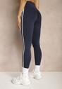 Granatowe Legginsy High Waist z Push-Upem z Elastycznego Materiału z Lampasami Ateria