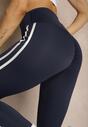 Granatowe Legginsy High Waist z Push-Upem z Elastycznego Materiału z Lampasami Ateria