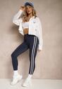 Granatowe Legginsy High Waist z Push-Upem z Elastycznego Materiału z Lampasami Ateria