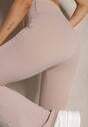 Beżowe Prążkowane Spodnie Typu Dzwony High Waist Farinia