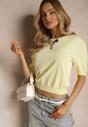 Żółta Dzianinowa Bluzka z Wiskozą z Lekkimi Bufkami w Ramionach Afevia