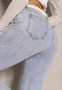 Niebieskie Jeansy High Waist o Fasonie Dzwonów z Bawełną i Dekoracyjnymi Haftami Senaviel