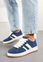 Granatowe Sneakersy na Niskiej Platformie z Naszywkami Flordexia