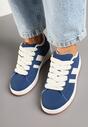 Granatowe Sneakersy na Niskiej Platformie z Naszywkami Flordexia