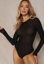 Czarne Body Longsleeve z Wiskozą w Panterkę Noeilia