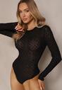 Czarne Body Longsleeve z Wiskozą w Panterkę Noeilia
